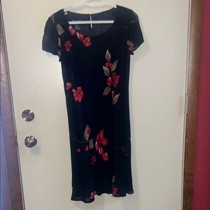 Jones New York Black Midi Dress with Red Floral Print